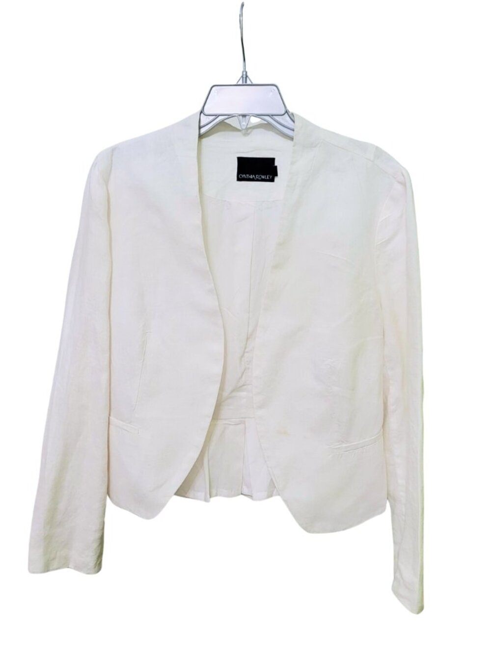 Cynthia Rowley Collarless Open-Front Cropped Peplum Blazer | Large